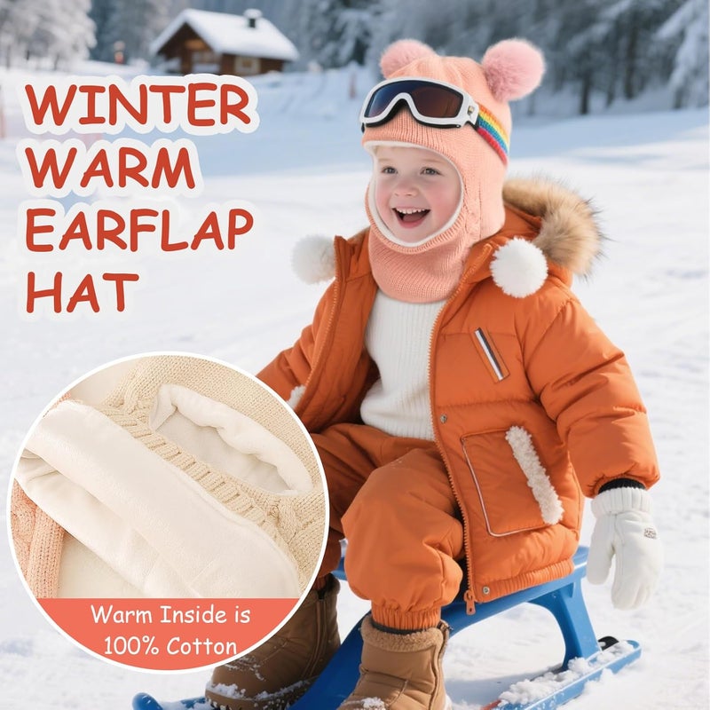 DRESHOW BQUBO Kids Winter Hat Scarf Boys Girls Knit Earflap Beanie Double Thicken Lining Windproof Ski Cap for Toddler Kids 2-5 Years - Image 2